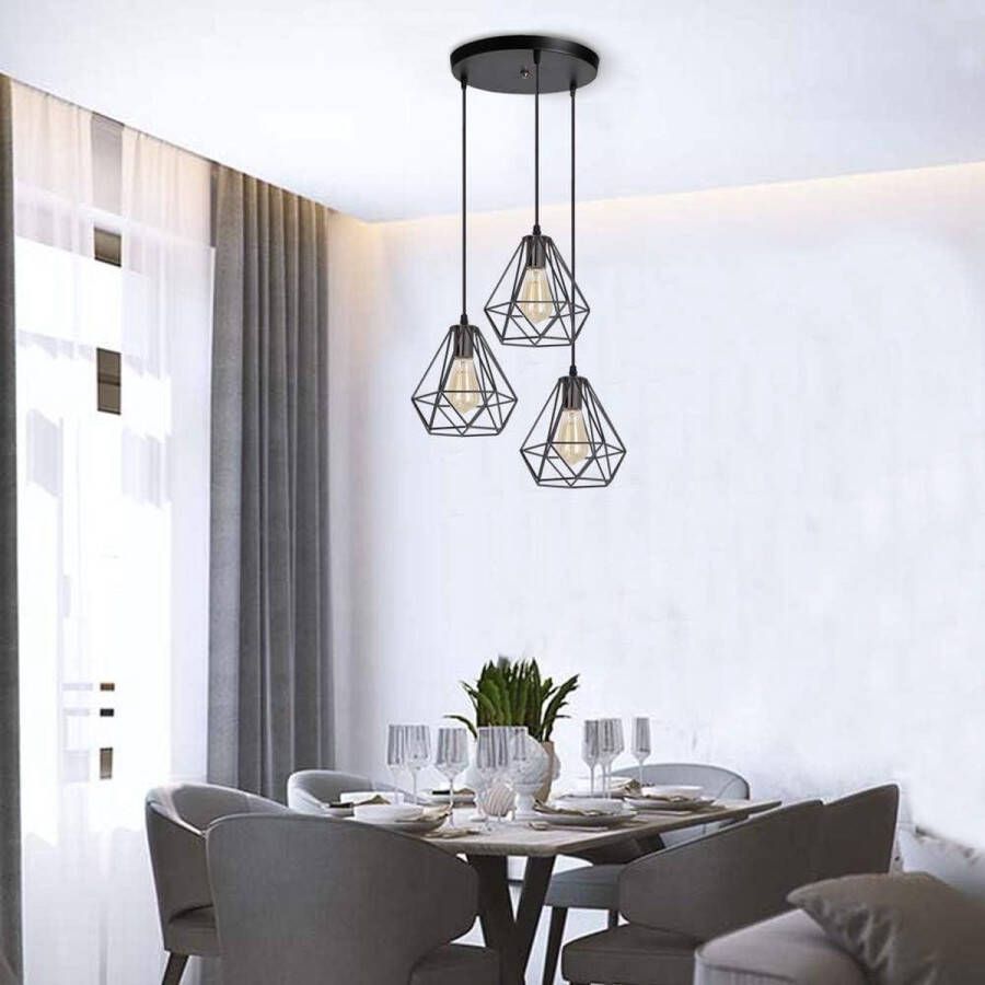 Hanglamp industriële plafondlamp retro metalen kroonluchter design kooi E27 voor woonkamer eetkamer keuken zwart Ø 20 cm