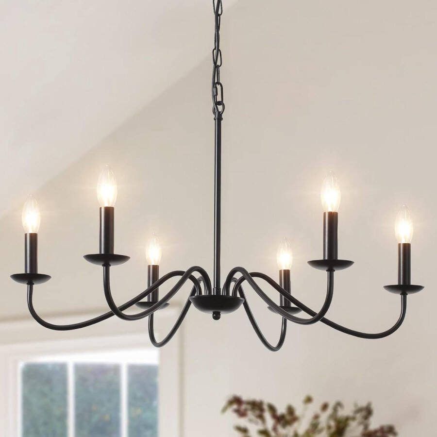 Hanglamp Industriële Zwarte Kroonluchters Plafondverlichting voor Woonkamer Keuken Eetkamer 6 Lampen In Hoogte Verstelbaar E14 Fitting Slaapkamer Hal