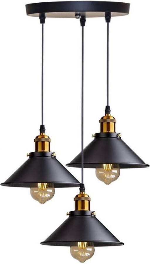 Hanglamp Kroonluchter Retro Industrieel Design Edison Metalen Houder Plafondlamp 22 cm Zwart met 3 Lampen