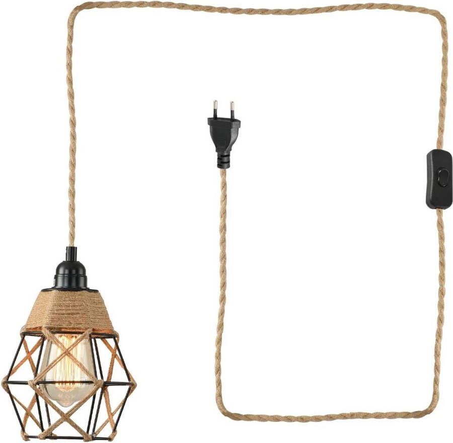 Hanglamp met stekker en 45 m kabel vintage lampenkap van rotan en henneptouw E27 houder kit voor keuken balkon en gangpad