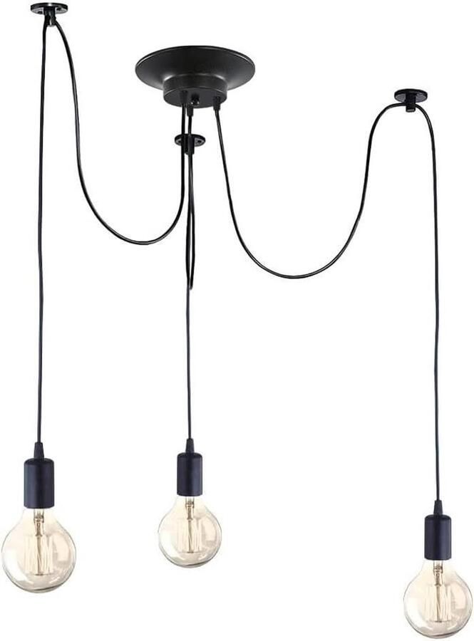 Hanglamp Moderne en retro kroonluchter Doe-het-zelf creatief Verstelbaar Vintage plafondlamp E27 fitting Zwart 3 lampen 150 cm