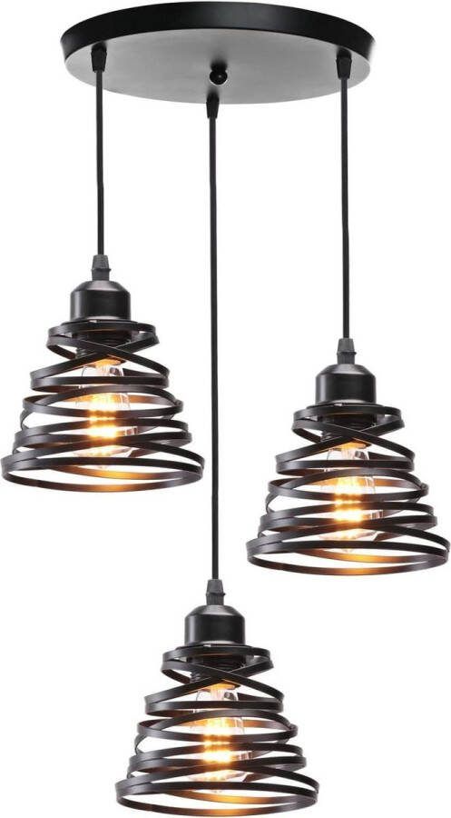 Hanglamp retro creatieve kroonluchter spiraal design vintage metaal E27 industriële hanglamp voor woonkamer eetkamer 15 cm zwart pak van 3