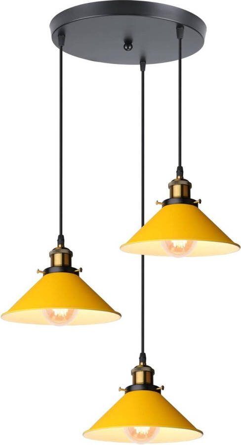 Hanglamp vintage industriële kroonluchter metaal E27 plafondlamp lampenkap Edison-design verstelbare kabel Ø 22 cm geel