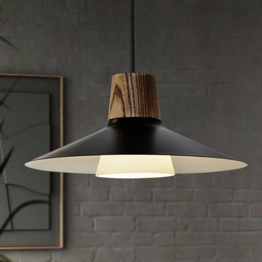 Hanglamp vintage zwart houten metalen industrieel glazen lampenkap verstelbaar e27 woonkamer slaapkamer eetkamer keuken