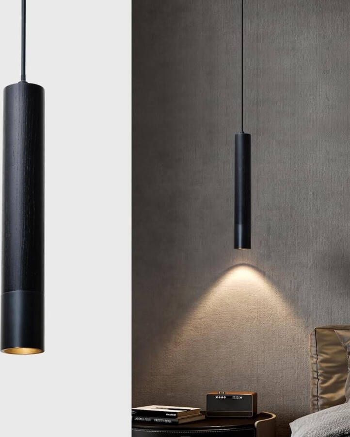 Hanglamp zwart 1 vlam industriële staaf metaal vintage houten keuken eetkamer nachtkastje slaapkamer bar restaurant in hoogte verstelbaar zwart Gu10 verlichting