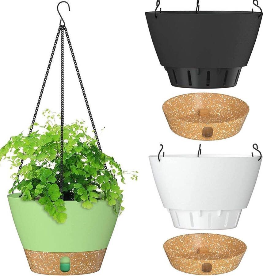Hanglampen set van 3 Ø 25 cm bloemen hangpot kunststof plantenhanger voor buiten decoratie voor tuin balkon woonkamer (3 kleuren)