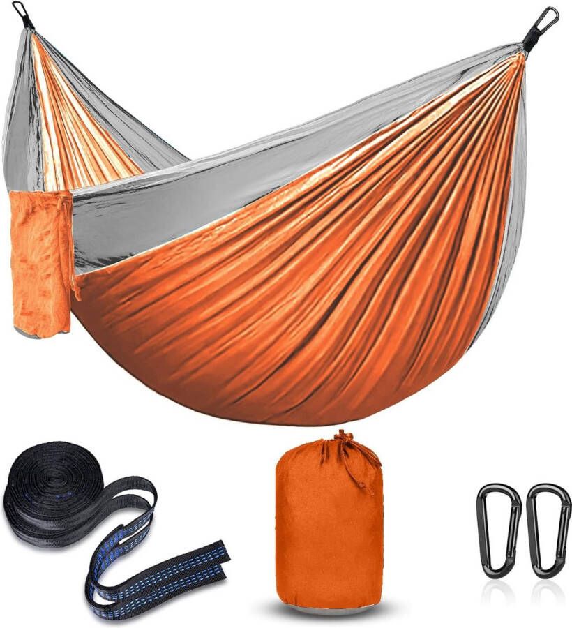 Hangmat kamperen Ultralicht met touwafdekkingen Reishangmat Ademend Nylon Parachute Hangmatten voor buiten kamperen tuin & strand (Oranje Grijs)