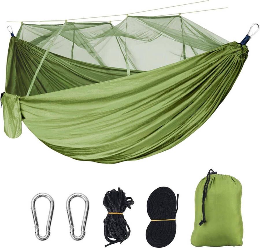 Hangmat met klamboe lichtgewicht dubbele draagbare nylon 2 persoons hangmat voor camping en reizen groen