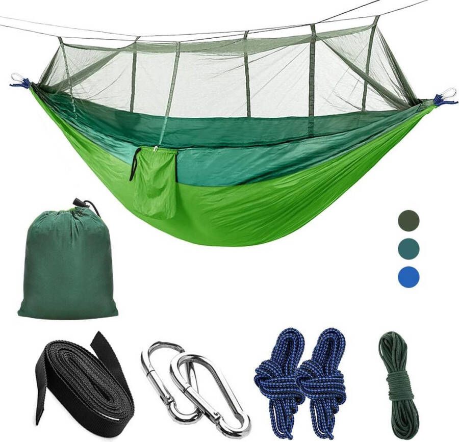 Hangmat met muggennet draaggordel en karabijnhaak van parachute-nylon draagvermogen tot 300 kg tuin reizen camping hangmat