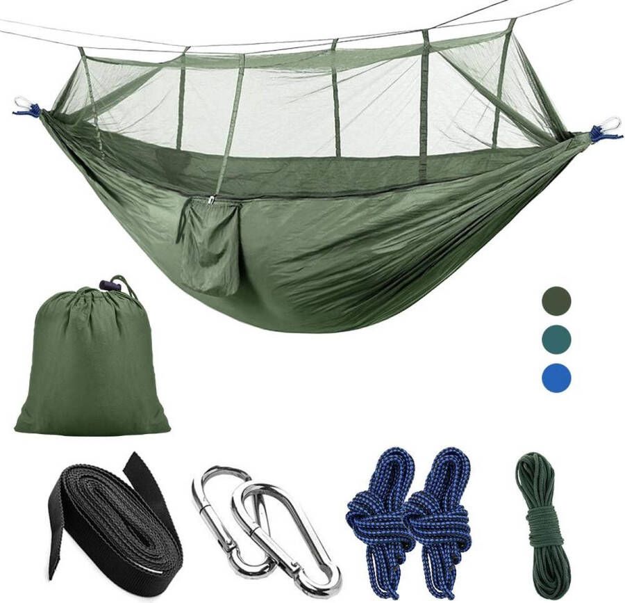 Hangmat met muggennet draagriem en karabijnhaak van parachutenylon draagvermogen tot 300 kg tuin reizen camping hangmat