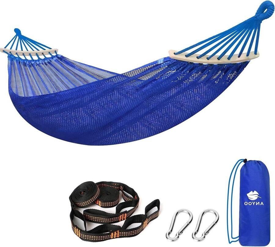 Hangmat met spreidstangen ademend koelnet staafhangmat met boomriemen voor outdoor binnen tuin balkon patio achtertuin camping. hangmat 2 person