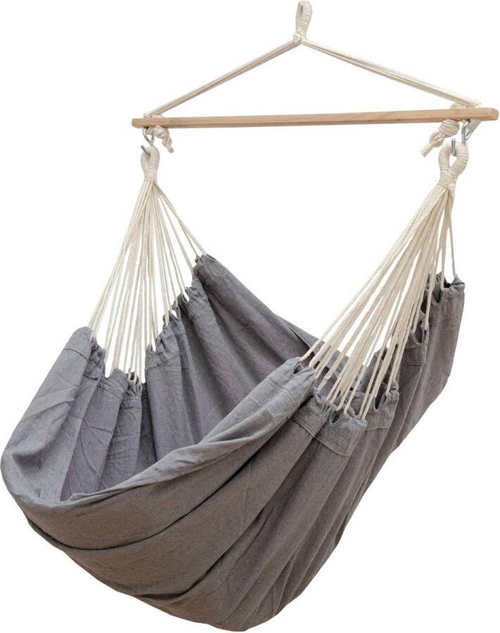 Hangmat met spreidstok Extra veilige XXL Hangstoel 185x130cm Tuin Hangschommel Grijs Hangmat met spreidstok