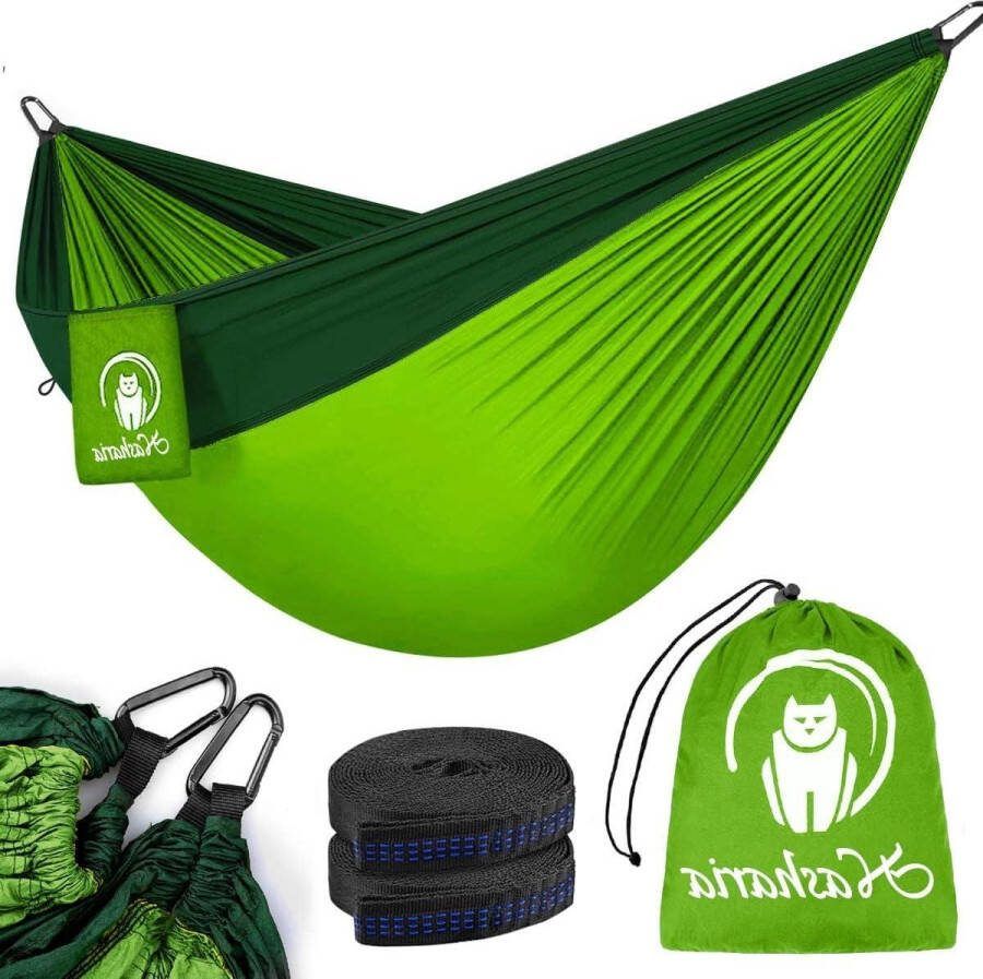 Hangmat met spreidstok voor 2 personen 300 kg draagkracht Ademende campinghangmat 275 x 140 cm Ultralicht 210T nylon Buiten binnen tuin Fruitgroen Hangmat met spreidstok