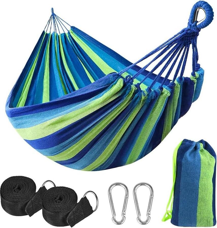 Hangmat Outdoor 210 x 150 cm Lichtgewicht Katoen Draagvermogen tot 300 kg Terras Tuin Camping Reizen Strand Inclusief Draagtas