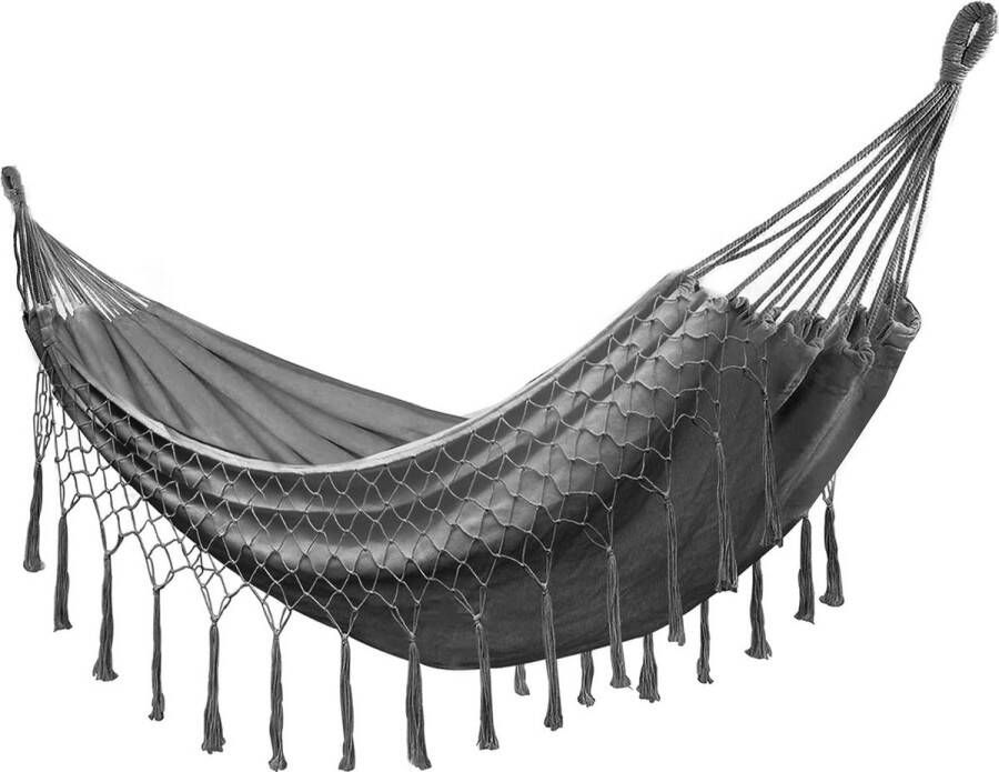 Hangmat outdoor boho hangmat 2 personen hangmat camping belastbaar tot 200 kg katoen draagbare hangmatten hangmat met draagtas voor outdoor indoor balkon tuin donkergrijs