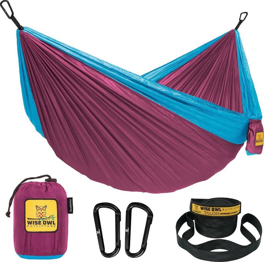 Hangmat Outdoor hangmat voor 2 personen Ultralichte reishangmat Belastbaar tot 226 kg Camping Accessoires Incl. ophanging en karabijnhaak (Fuchsia en Hemelblauw)