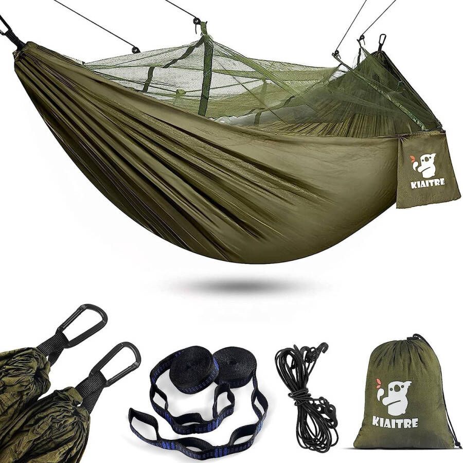Hangmat outdoor met muggennet lichte nylon hangmat voor rugzaktochten kamperen wandelen en strandavonturen draagvermogen 440 kg