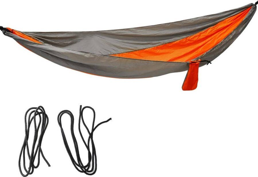 Hangmat Set Draagbaar- Verbrede Hangmat met Touw voor Binnen Buiten Kamperen Zilvergrijs & Oranje