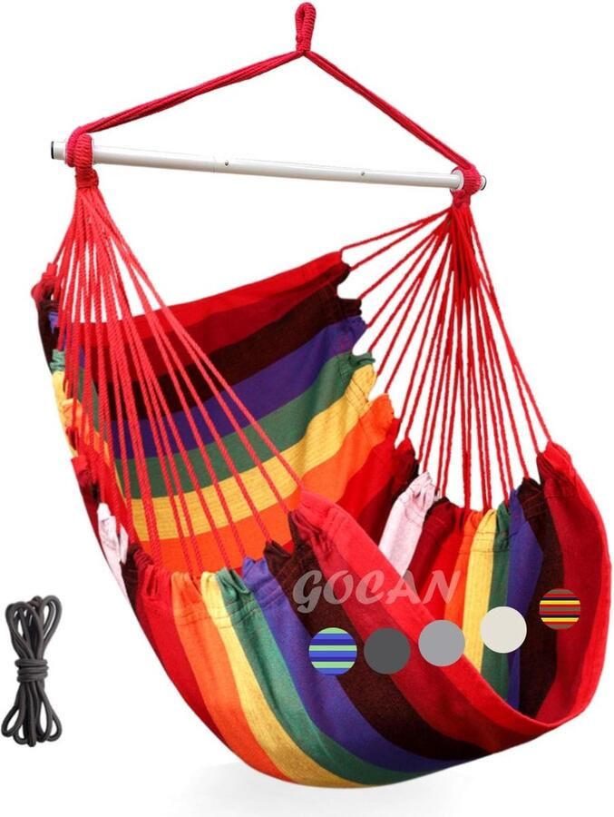 Hangmat stoel grote hangmat schommel 110 x 150 cm belasting 150 kg katoenen hangmat stoel metaal spread bar brede zitting schommel stoel (rood)