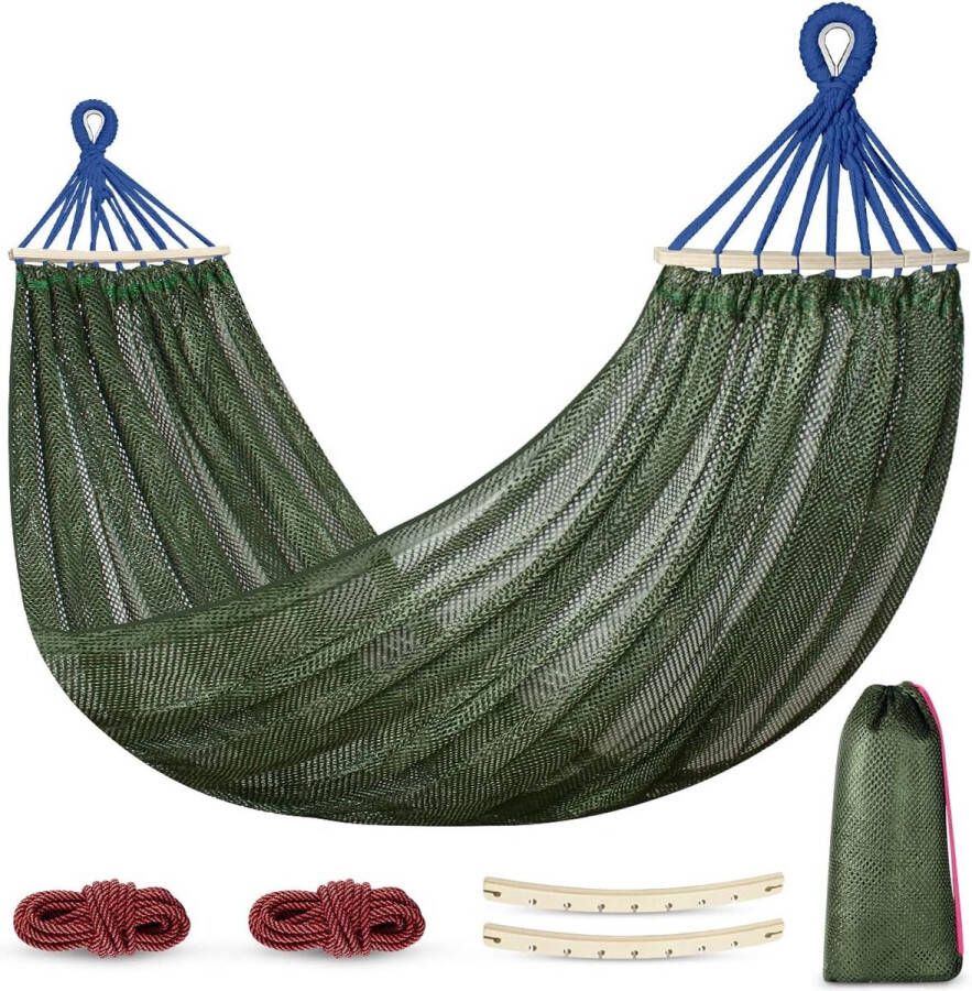 Hangmat superzacht en ademend nethangmat van cool nylon met hout voor binnen balkon tuin camping backpacken