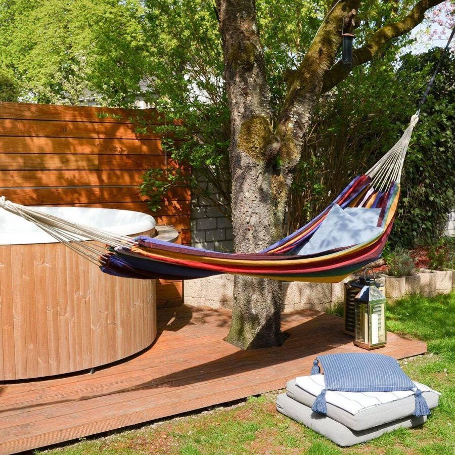 Hangmat voor 2 personen XXL formaat belastbaar tot 150 kg 100% katoen multicolor meerdere personen