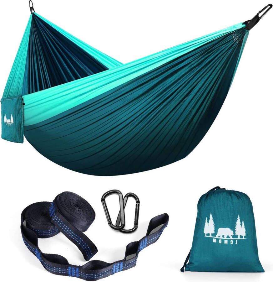 Hangmat voor buiten 300 x 200 cm reishangmat voor 2 personen camping hangmat parachutezijde belastbaar tot 300 kg blauw