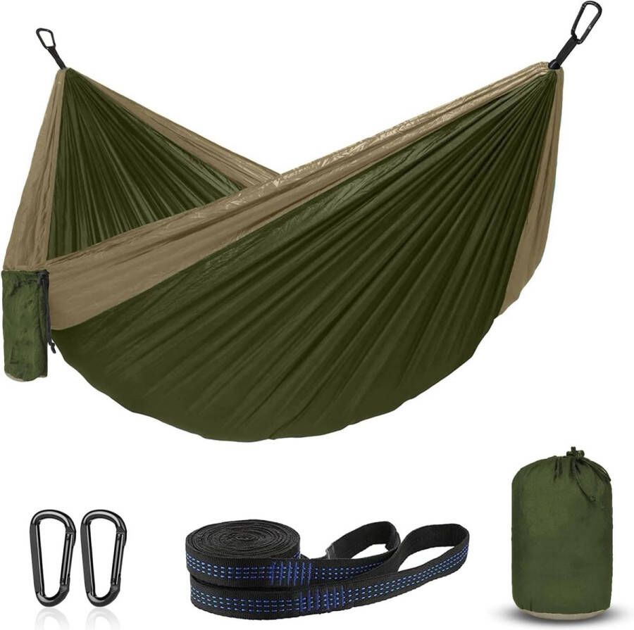 Hangmat voor buiten ultralicht met touwafdekkingen reishangmat ultralicht ademend nylon parachutehangmatten voor outdoor camping tuin en strand draagvermogen 150 kg (groen grijs)