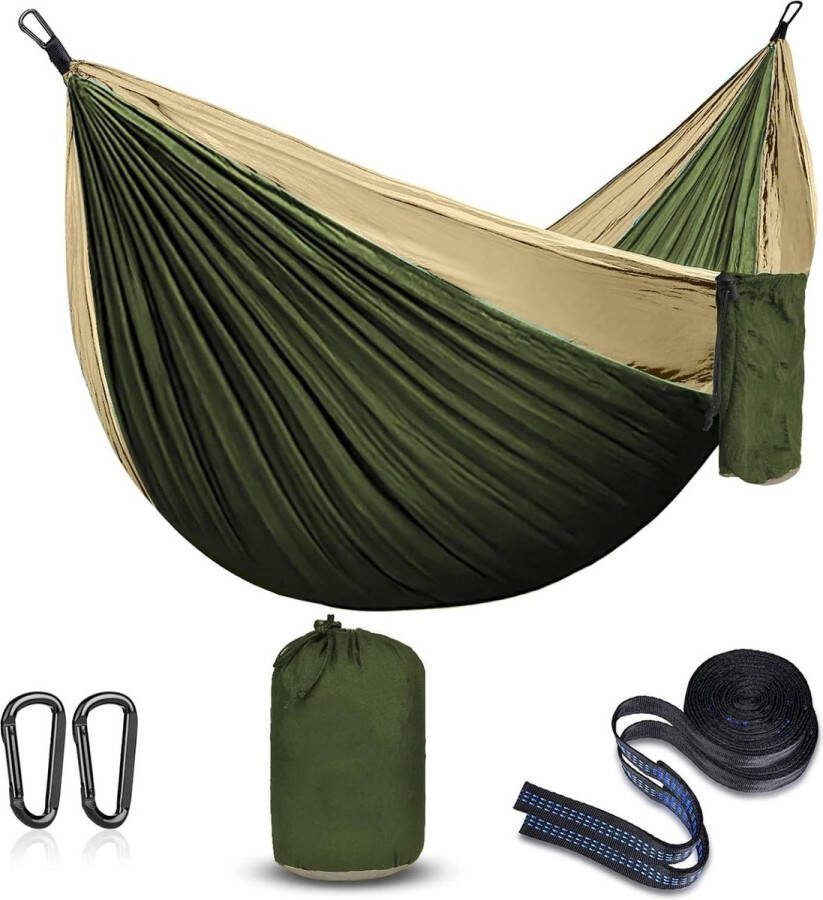 Hangmat voor Kamperen en Outdoor Activiteiten Draagbare Parachute Hangmat voor Wandelen en Backpacken in kaki en legergroen