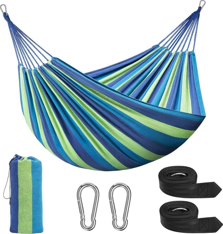 Hangmat voor meerdere personen 230 x 150 cm belastbaarheid tot 300 kg reizen camping blauw
