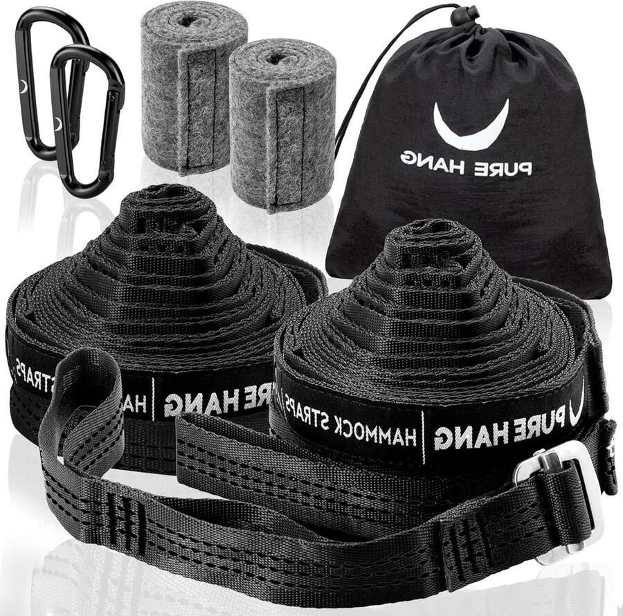Hangmatbevestiging ophangset voor hangmat boom camping en reizen in lengte verstelbaar complete set (zwart)