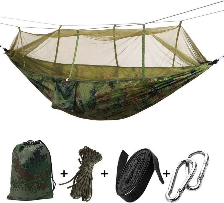 Hangmatten met Klamboe Outdoor Camping Hangmat voor Twee Personen Draagbare Parachute Tent 260 * 140cm-102 * 55 inch Laadgewicht 200 kg Camouflage Kleur