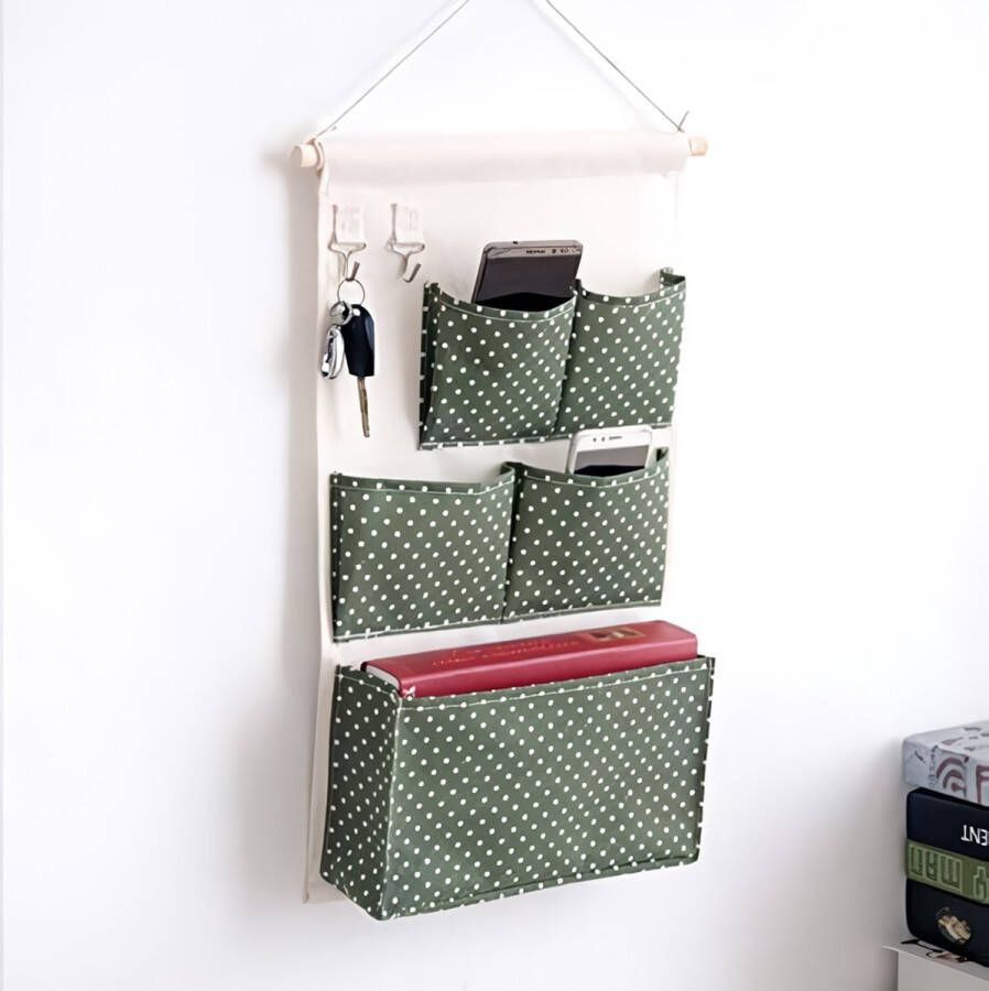 Hangorganizer voor aan de muur organizer gebruiksvoorwerpen hangende opbergtas voor ingang garderobe badkamer 5 Fächer Donkergroen-stippen