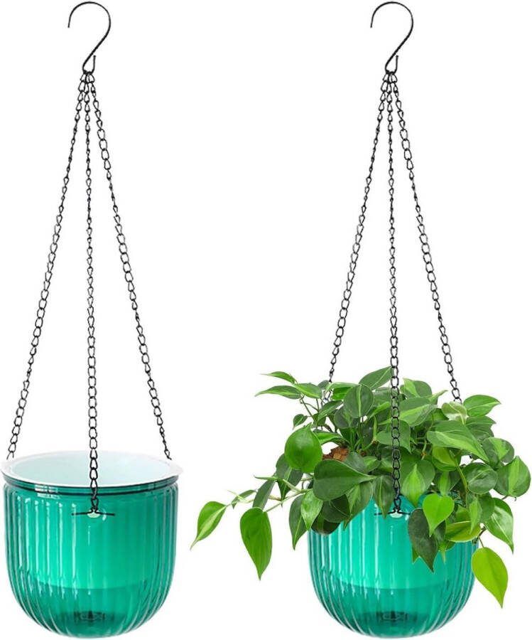 Hangpot 2 stuks hangende plantenhangers zelfbewaterende plantenbakken 165 cm binnen en buiten bloempotten met haken drainagegaten tuin en thuis