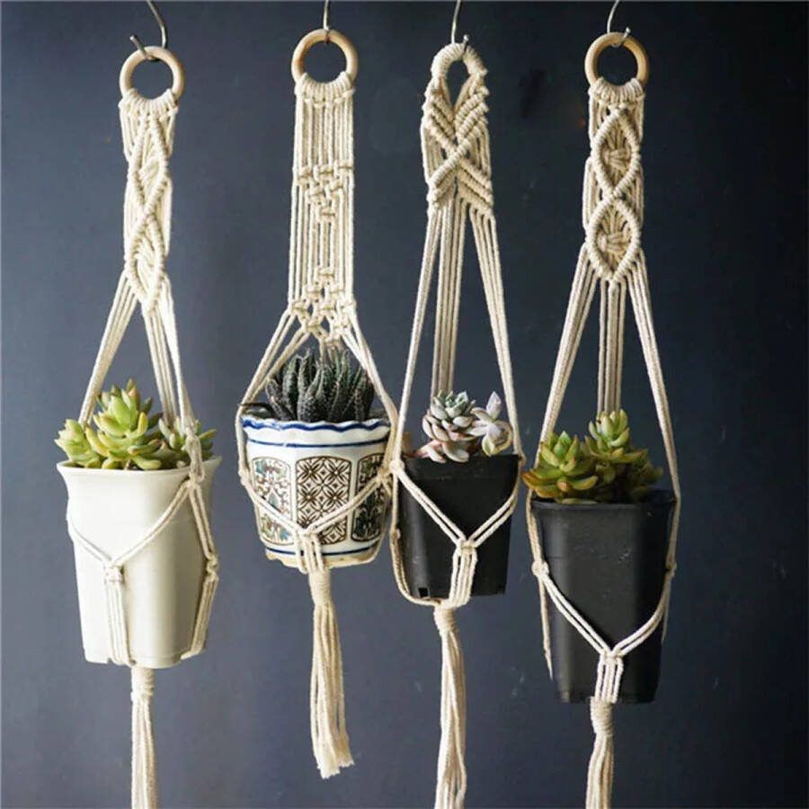 Hangpot Plantenhangers Set Van 3 Macrame Set Hand Geweven Plantenhangers