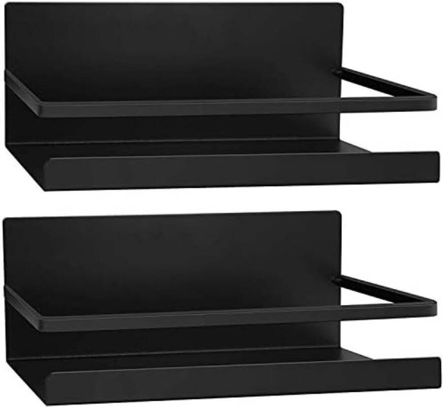 Hangrek voor Koelkast met Magnetische Kruidenrek en Plank Keukenrek Organizer Opslag Zwart 2 Stuks