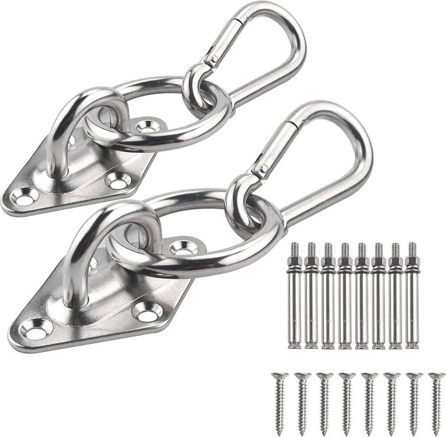 Hangset Hangmat Indoor Outdoor Wandmontagekit 2 stuks hangmathaken Karabijnhaak RVS ophangplafondhaken Heavy Duty Schroeven bouten Schommelstoel muuranker