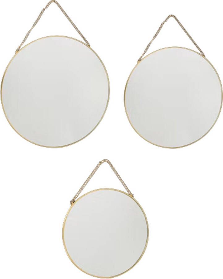 Hangspiegel THERESE Met Metalen Ketting Goud Metaal Glas Ø 20 30 35 cm Rond Set van 3 spiegels