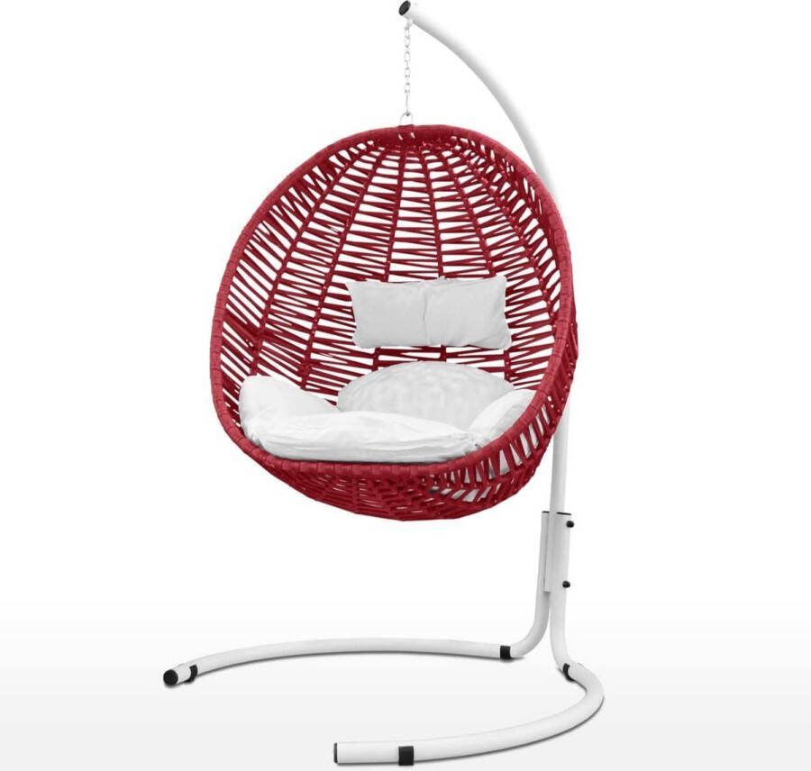 Hangstoel cocoon stof voor binnen en buiten compleet frame van staal en kussens eenpersoonsbed rood hangstoel cocoon