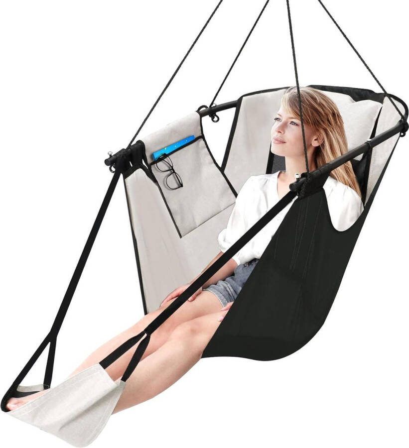 Hangstoel cocoon U-vormige hangstoel met metalen frame robuuste Oxford-stof Teslin schommelstoel met zijzak kussen karabijnhaak sterke ondersteuning en ademend vermogen voor buiten hangstoel cocoon