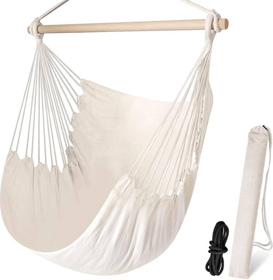 Hangstoel Grote Hangstoel Relax Hangende schommelstoel Katoen Weave voor Superieur Comfort & Duurzaamheid Perfect voor Binnen Buiten Thuis Slaapkamer Patio Deck Yard Tuin Ontspanning