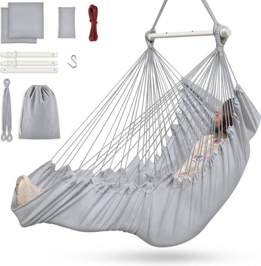 Hangstoel voor buiten en binnen hangschommel hangstoel outdoor voor kinderen en volwassenen tot 200 kg hangstoel met 3 kussens en uitgebreide voetensteun grijs