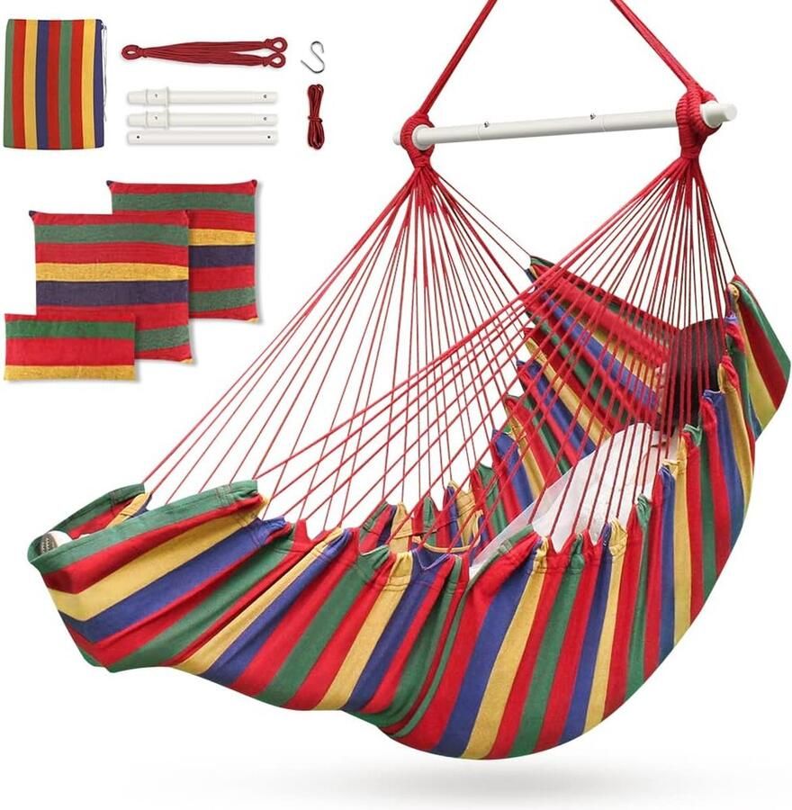 Hangstoel voor buiten en binnen hangschommel hangstoel outdoor voor kinderen en volwassenen tot 200 kg hangstoel met 3 kussens en uitgebreide voetsteun