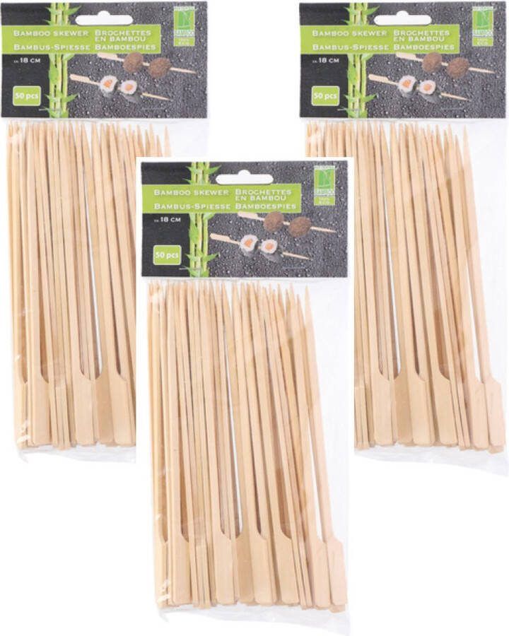 Hapjes sate prikkers peddel spiesjes bamboe hout 150x stuks 18 cm amuse bbq feestje grote cocktailprikkers