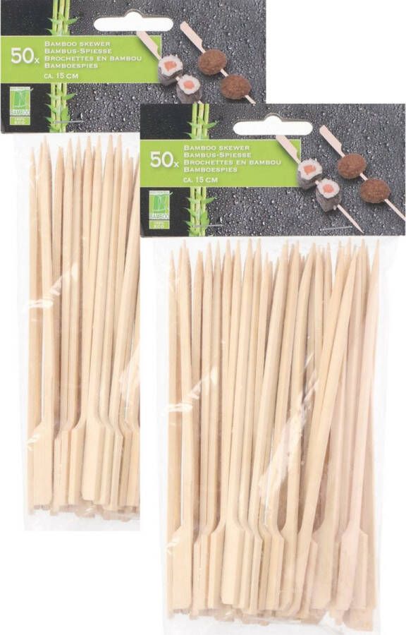 Merkloos Hapjes sate prikkers spiesjes bamboe hout 100x stuks 15 cm amuse bbq feestje prikkers (sate)