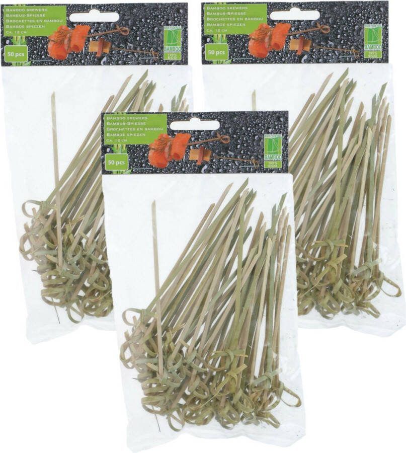Hapjes sate prikkers spiesjes bamboe hout 150x stuks 12 cm amuse bbq feestje grote cocktailprikkers