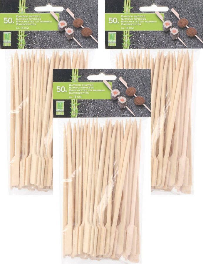 Hapjes sate prikkers spiesjes bamboe hout 150x stuks 15 cm amuse bbq feestje grote cocktailprikkers