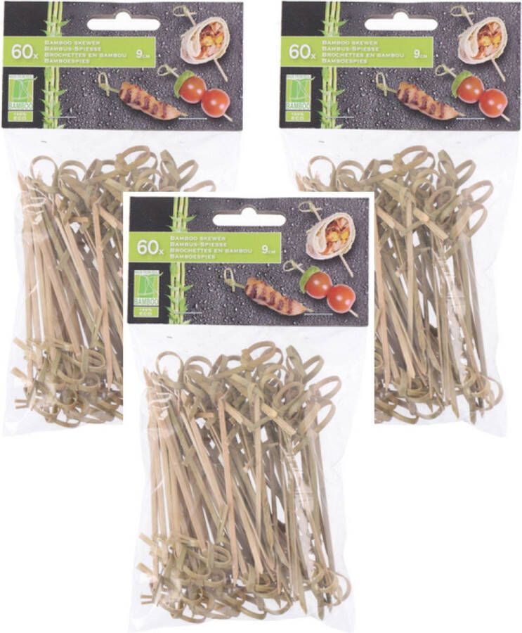 Merkloos Hapjes sate prikkers spiesjes bamboe hout 180x stuks 9 cm amuse bbq feestje prikkers (sate)