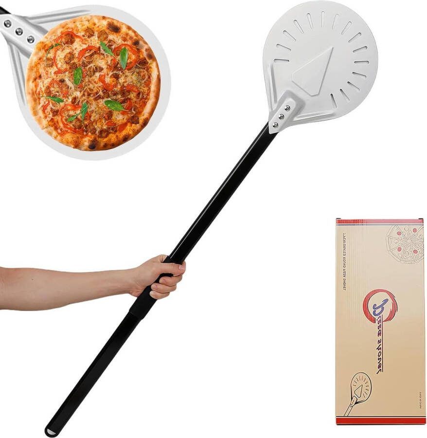 Hard geanodiseerde 7 inch geperforeerde pizzaschep met lange handgreep van legering premium aluminium pizzaschuiver voor zelfgemaakte pizza en brood Pizzaschep