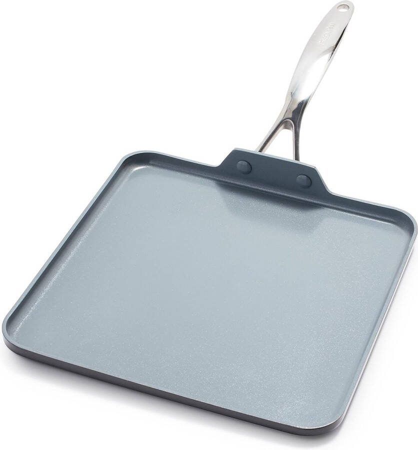 Hard geanodiseerde gezonde keramische anti-aanbak vierkante grillpan van 28 cm PFAS-vrij inductie vaatwasmachinebestendig ovenbestendig grijs
