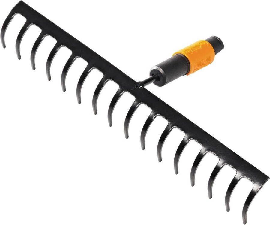 Hark met 16 tanden breedte 40 cm gehard staal zwart oranje QuikFit tuinhark gereedschapskop Leak Rake